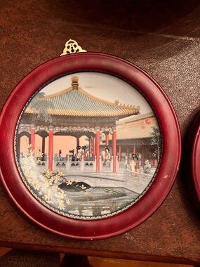 Imperial Jingdezhen Porcelain Forbidden City Plates Set 3 Framed